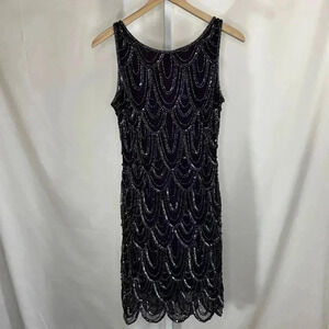 Pisarro Nights Size 8 Beaded Sequinned Wine Sheath Dress Gown Party Formal Flapp